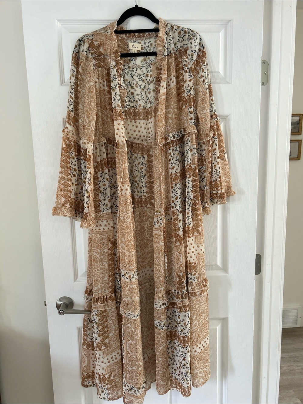 Boho Patchwork Kimono Duster in Cream & Tan